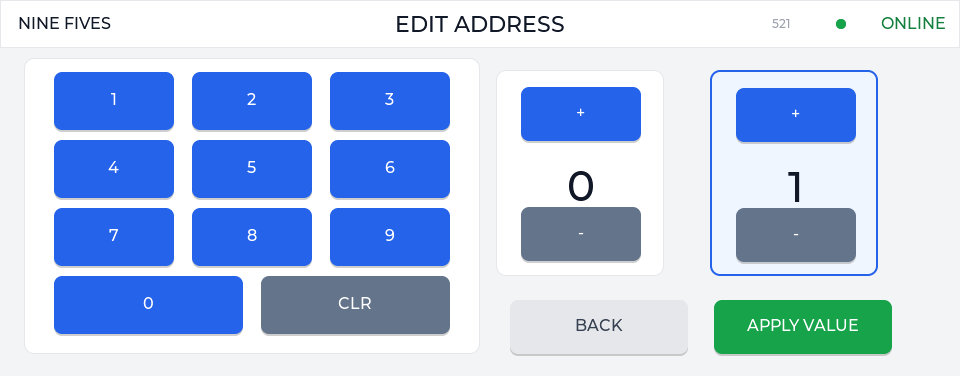 Touch UI IP address editor with numeric keypad