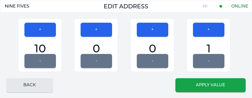 Touch UI IP address editor screen