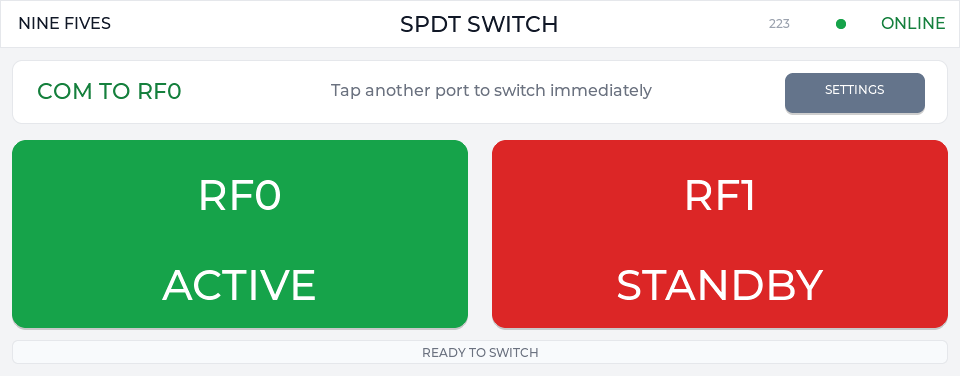 Touch UI SPDT screen with RF0 active