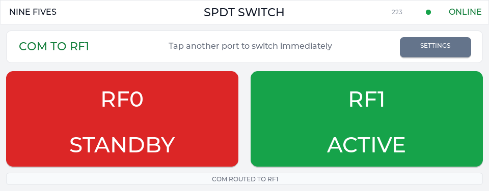 Touch UI SPDT screen with RF1 active