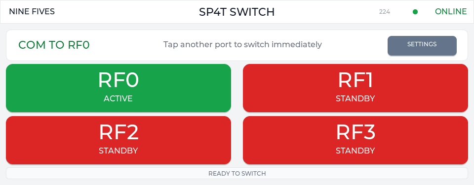 Touch UI SP4T screen with RF0 active